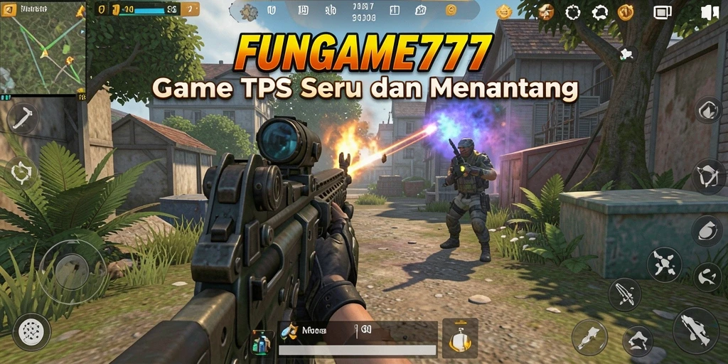 Screenshot utama menunjukkan aksi mendebarkan dari FUNGAME777 di gameplay TPS.