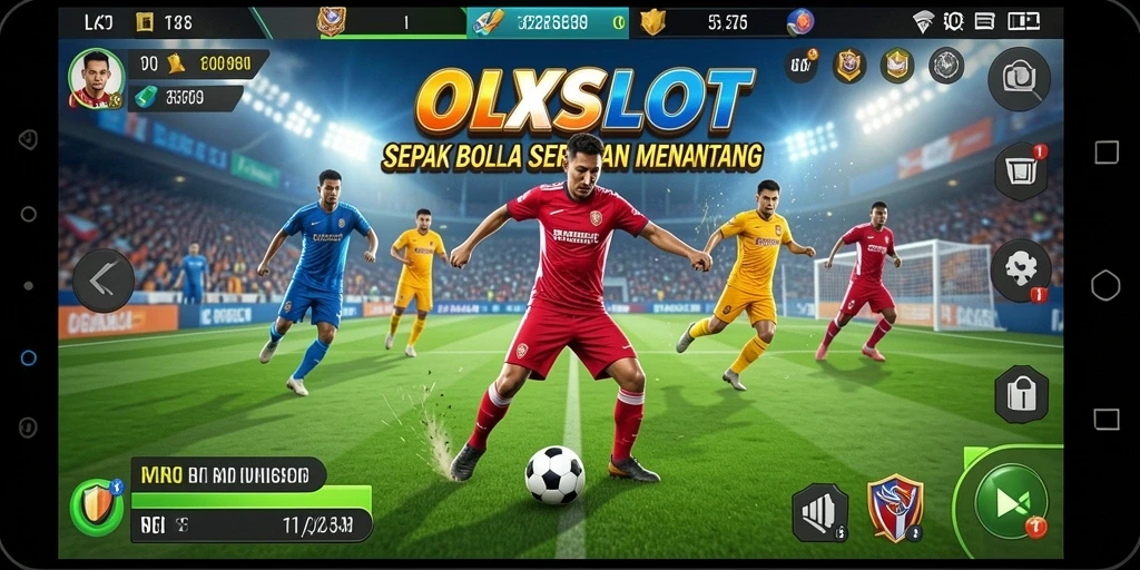 Tangkapan layar utama OLXSLOT dengan aksi gameplay sepak bola yang mendebarkan.