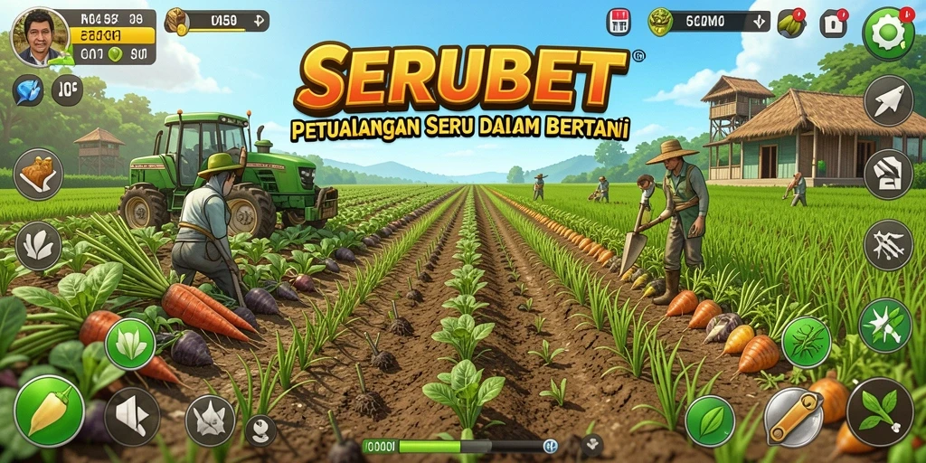 Tampilan gameplay SERUBET dengan aktivitas bertani yang seru.